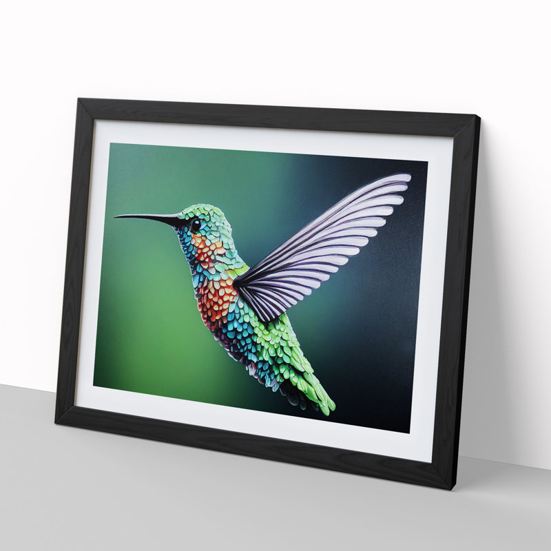 Exquisite Hummingbird - Single Picture Frame Print, Black, 46cm H x 64cm W x 2cm D