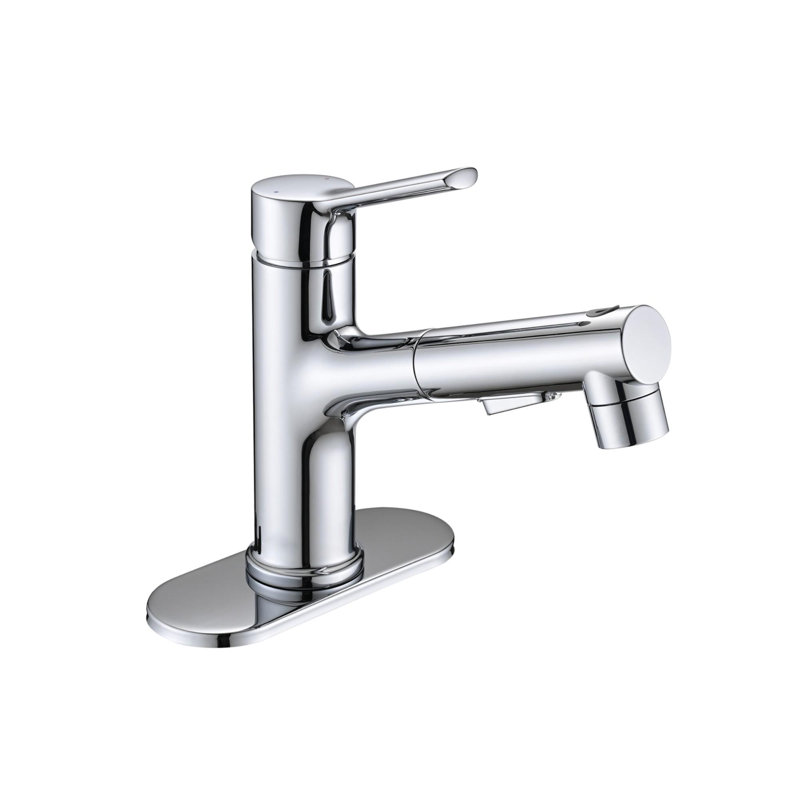Single Handle Stainless Steel Bathroom Sink Faucet with Pull-Out Sprayer, Chrome
