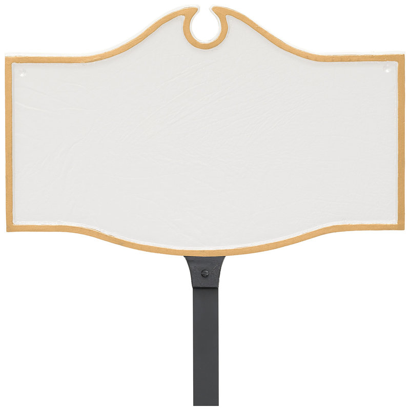 Colonial Petite Address Sign Plaque with Lawn Stake, Yes, White/Gold
