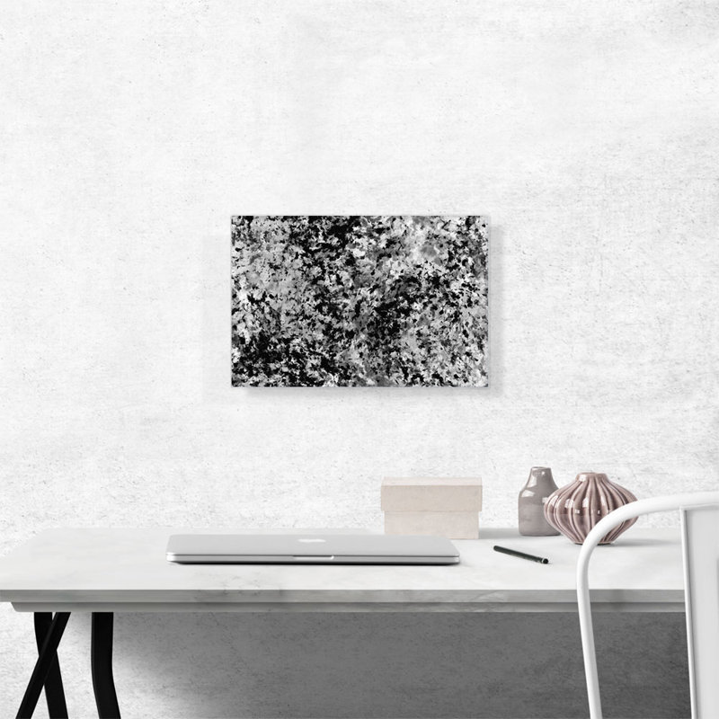 «Black White Grey Splatter Modern», reproduction d'art sur toile tendue, H 12 po x l 18 po x P 0,75 po