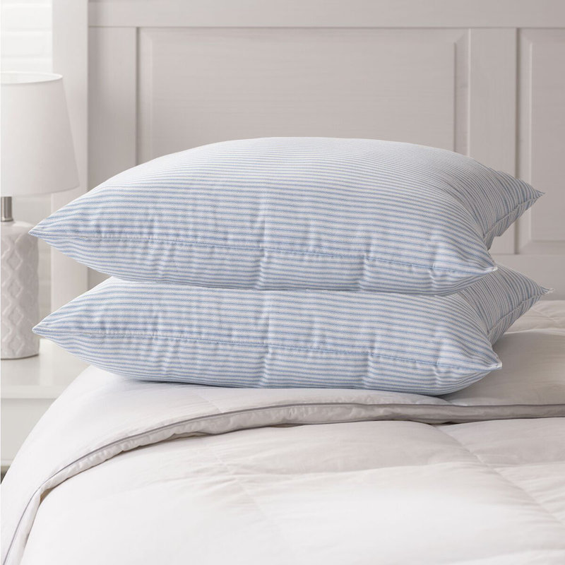 Blue Stripe Hypoallergenic Polyester Bed Pillow Set