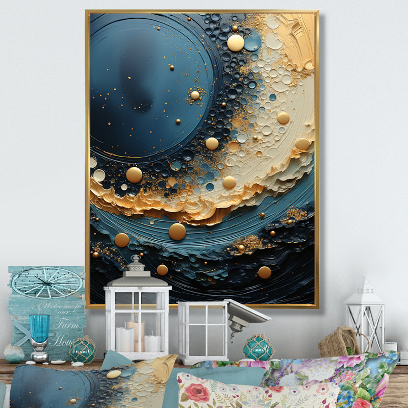 Jaislyn Space Moonlight Mirage sur toile, Cadre flottant doré, H 44 po x l 34 po x P 1,5 po