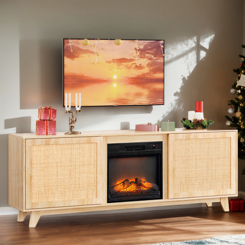Fireplace Media Console – Compatible With 18" Electric Insert, 1400w 7-level Brightness Flames, 62-82℉ Adjustment, Remote & Timer