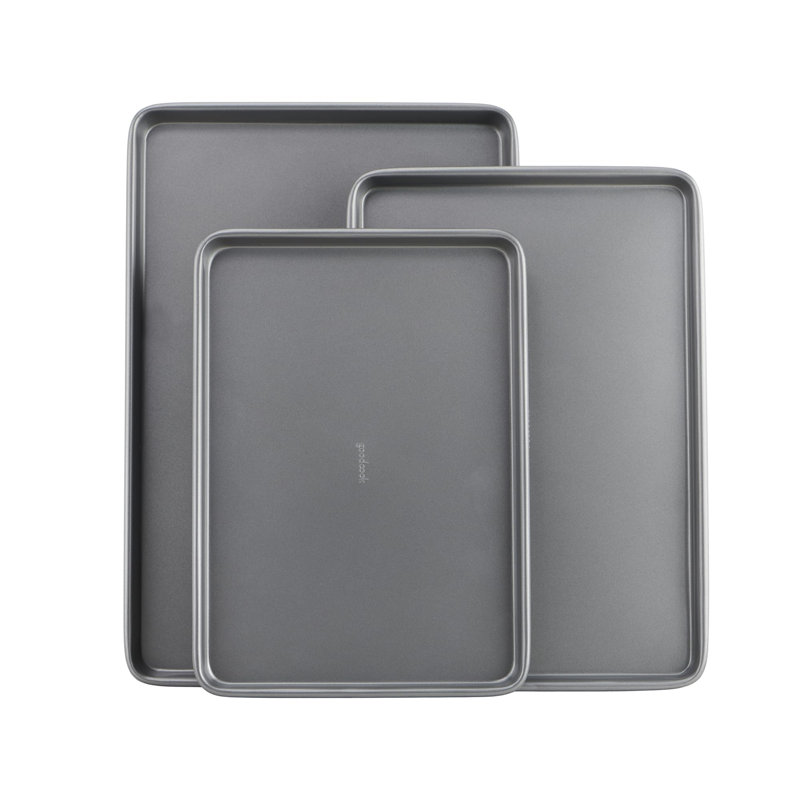 3-Piece Everyday Grey Nonstick Carbon Steel Cookie Sheet Baking Set, Assorted Sizes 13×9, 15×11, 17×11 Inch Kitchen Bakeware Trays