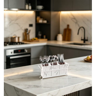 Marble Utensil Holder for Countertop Stylish Kitchen Accessories Silverware Caddy for Party