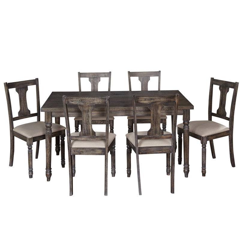 Ensemble repas, Gris patiné, 7 (1 table + 6 chaises)