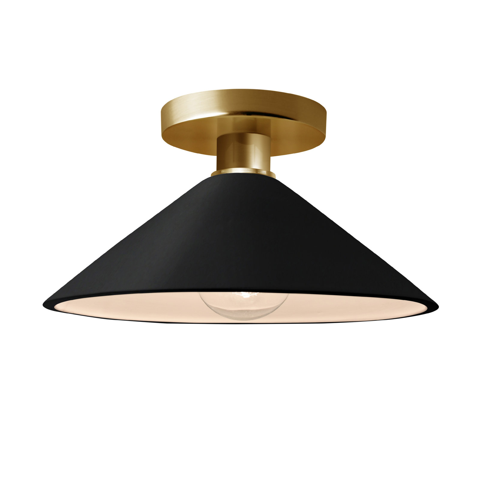 Single Light Ceramic Semi Flush Mount, Carbon Matte Black, Polished Brass, Incandescent (Not Included)