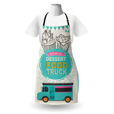 East Urban Home Vintage Trucks Apron Unisex Street Dessert Food Adult Size Ivory Dark Seafoam