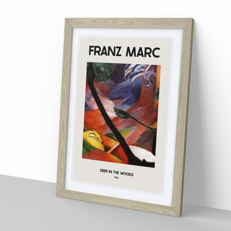 Sleeping Deer in the Forest - Picture Frame Painting, 48cm H x 36cm W x 2cm D, Oak