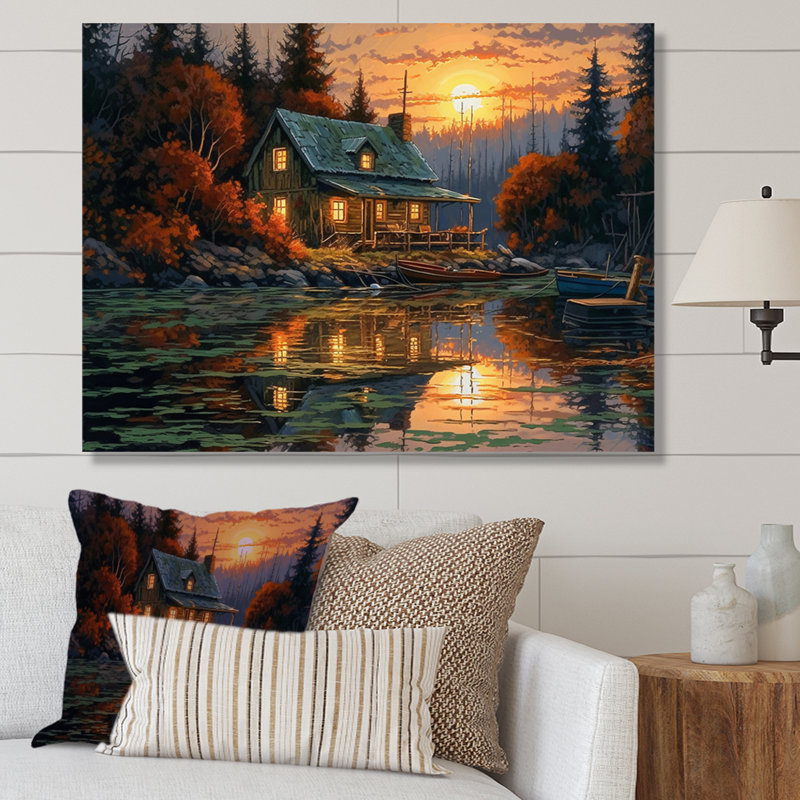 Arvene Autumn Sunset Cottage I On Canvas Print, 34" H x 44" W x 1.5" D, Wrapped Canvas