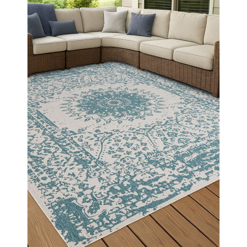 Contemporary Hintz Area Rug Aqua Color, Rectangle 2' x 3'1"