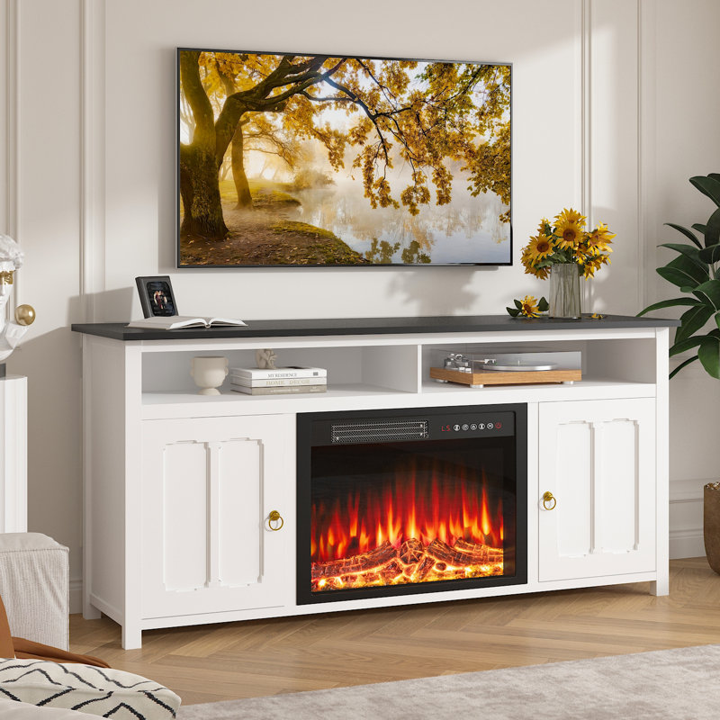58" Fireplace Tv Stand With Electric Fireplace, Brown/White
