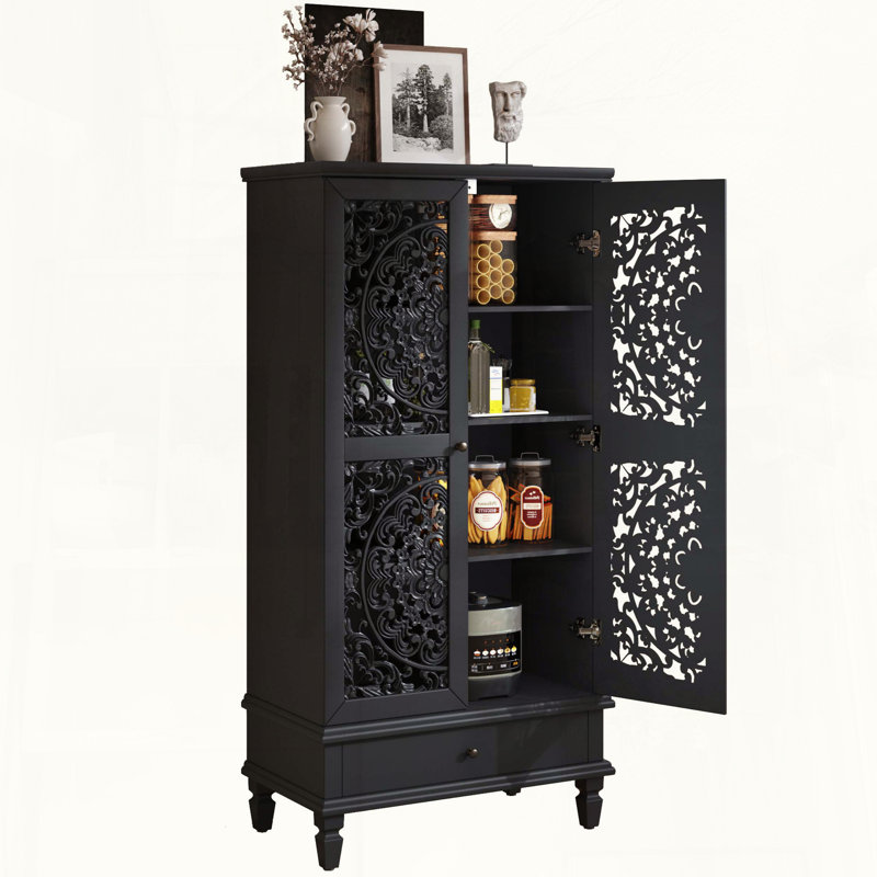 Rustic Black Tall Storage Cabinet, Black