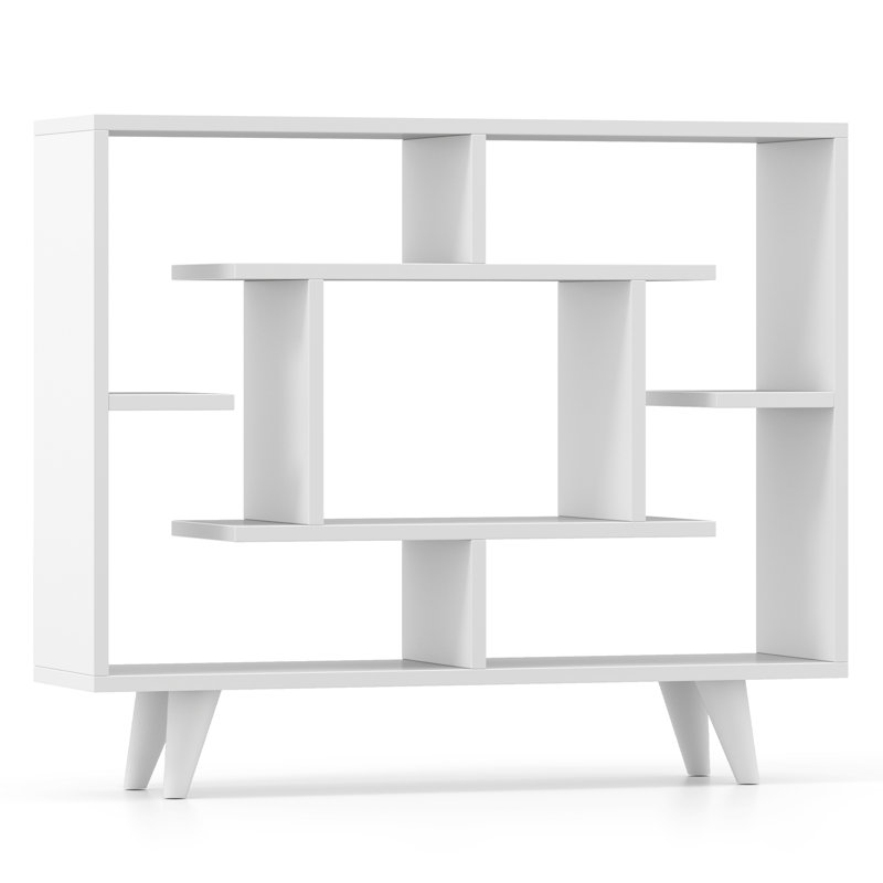 Bookshelf Geometric Bookcase w/ Anti-Tipping Kit Storage Shelving Unit, White