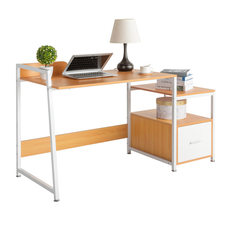 Zenia Iron Computer Desk with Built-In Electrical Outlet