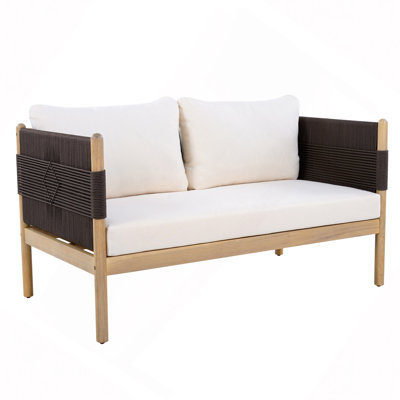 Causeuse d'extérieur en bois d'acacia avec tissage de corde de diamant et coussins