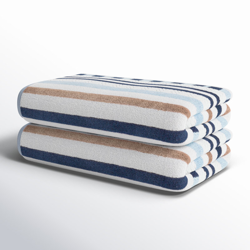 Gilus 100% Cotton Stripe Textured Beach Towel, Morning Blue