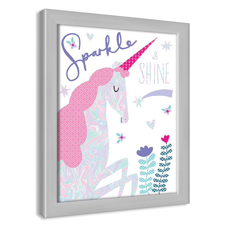 «Sparkle Unicorn», art encadré, H 10 po x l 8 po x P 1,18 po, Cadre argenté