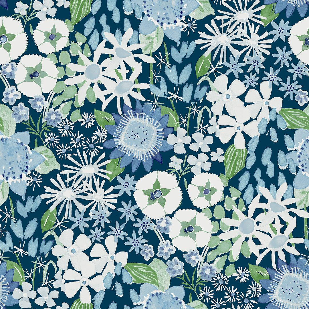Anika Flowers Wallpaper, Blue