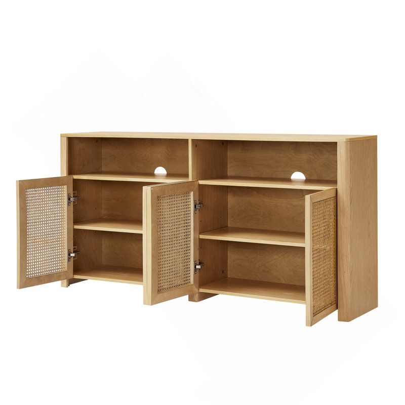 63" Mid Century Modern Rattan Sideboard Buffet Cabinet With Storage, Natural