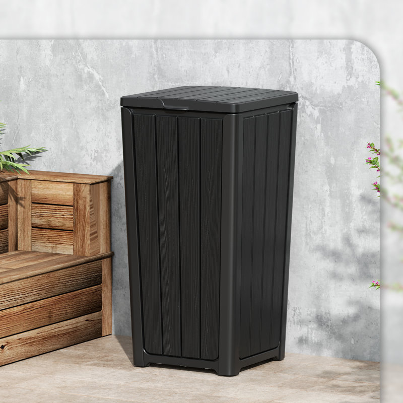Poubelle à grain de bois imperméable 23 gallons pour l'extérieur facile à nettoyer et à installer, Noir, noir, noir, noir