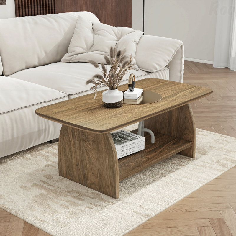 Table basse de 47 pouces avec rangement en MDF rond moderne double couche rectangulaire avec fonction de rangement Design de coin arrondi convenant au salon