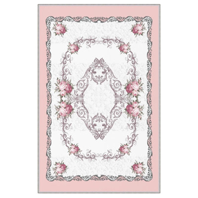 Runner Mallett Oriental Machine Woven 2'7"" x 9'10"" Area Rug in Pink/Gray/White -  East Urban Home, 5B8A314A8A404A7DA76B30FC434C0E72