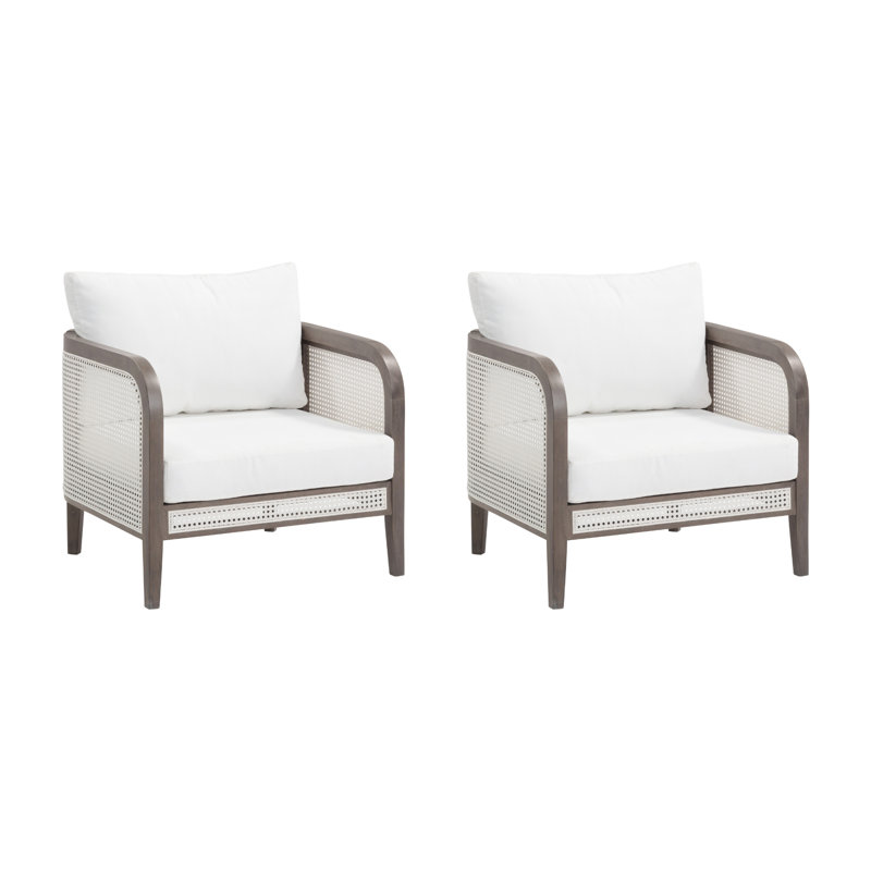Chaise de patio rembourrée Boho avec structure en bois massif, Coussin blanc / structure graphite