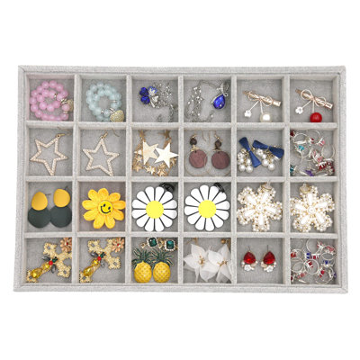 Jewelry Organizer Stackable Earring Tray Drawer Inserts Large Drawer Jewelry Organizer Earring Display Jewelry Storage Show Case (24 Grid)