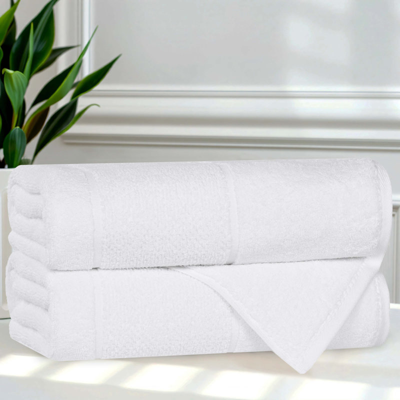 Mile Smart Twist Viscose Cotton Blend Medium Weight Solid Thick Border Towel Set, White, Bath Towel - 2 Pack