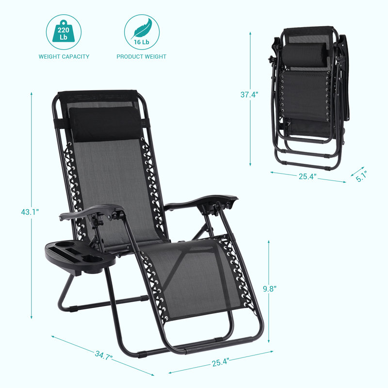 Fauteuil inclinable 2 pièces pour fauteuil de patio inclinable sans gravité, Noir