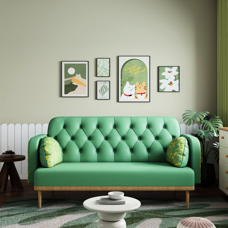 Tulipe sur le thème - Cuir d'unité centrale rembourré 2 places moderne, coussins décoratifs en forme de boulette, base en bois massif pour l'équilibre, assemblage simple requis deux avec cuir et structure Magnificence