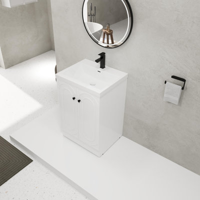Meuble-lavabo autoportant avec lavabo en résine