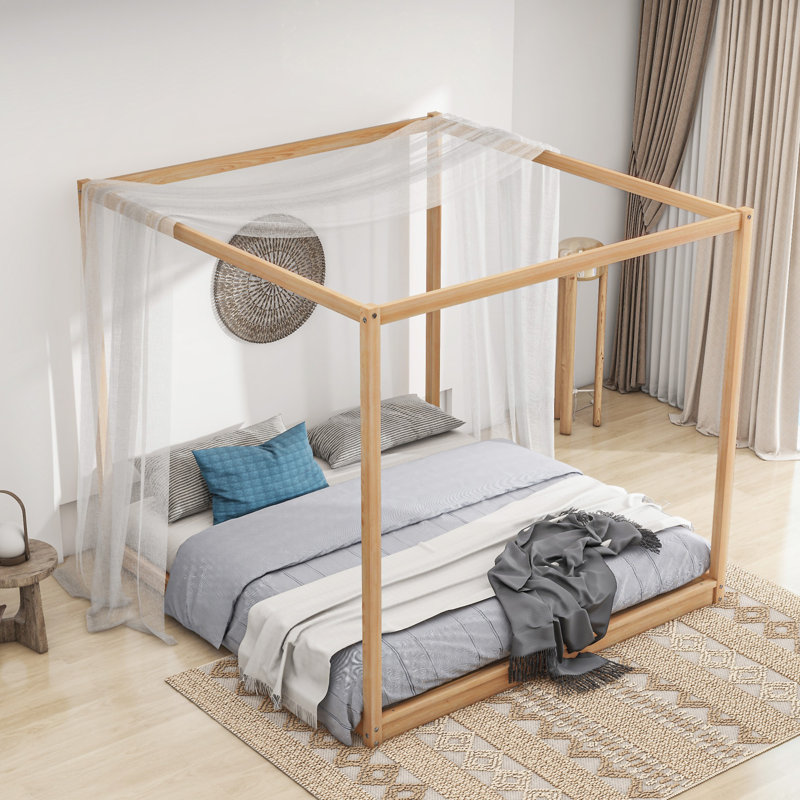 Canopy Platform Bed With Support Legs, White, King