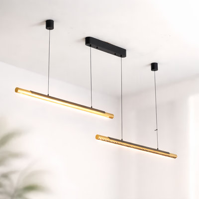 Linear 1-Light LED Dimmable Solid Wood Pendant Light for Kitchen Island