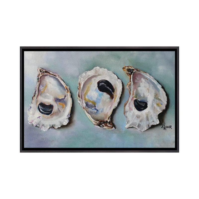 «Bay Oyster Shells» par Kristine Kainer, reproduction, Toile avec cadre flottant, H 26 po x l 40 po, Noir