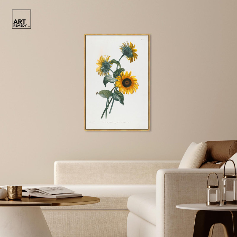 Art Remedy, impressions sur toile, tournesol, Cadre flottant doré, H 46 po x l 31 po