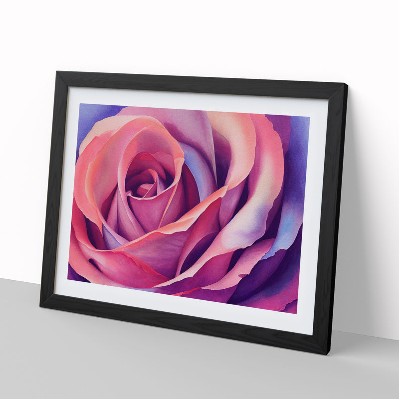 Watercolour Rose Flower Vol.3 - Single Picture Frame Print, Black, 46cm H x 64cm W