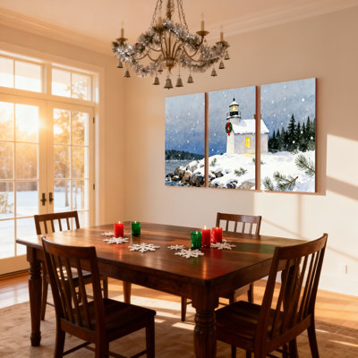 Ensemble de 3 impressions d'art sur toile, paysage de Noël enneigé, phare enneigé