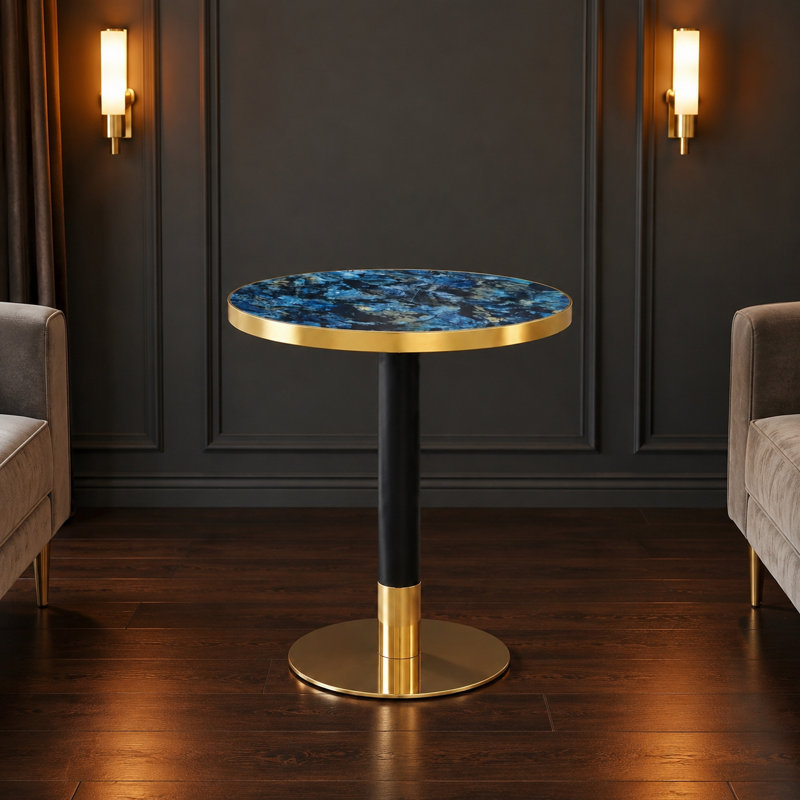 Table bistro Mid-Century ronde, petite table de salle à manger peu encombrante avec plateau en fausse pierre ultrabrillant résistant aux égratignures et base en métal robuste sans oscillation, table basse polyvalente idéale pour les petits appartements