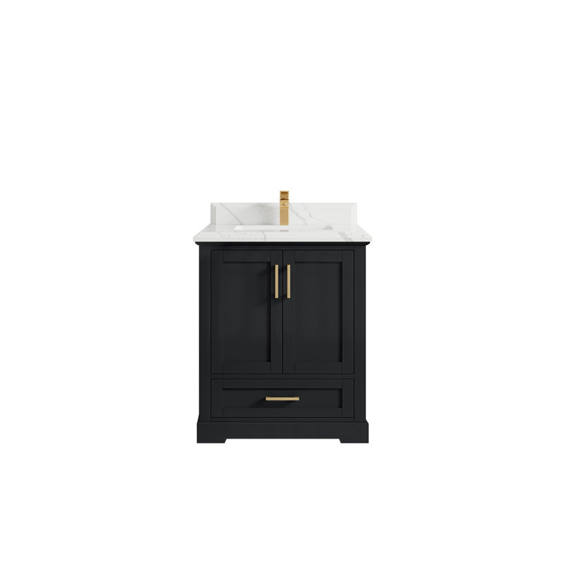 Boston 30 po X P 22 po D Meuble-lavabo simple en fer forgé avec quartz Cove Edge, Calacatta Laza