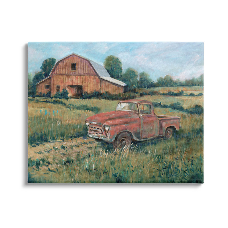 " Red Pickup Truck Rural Barn Farmland " by Tim OToole Painting Print, 16" H x 20" W x 1.5" D