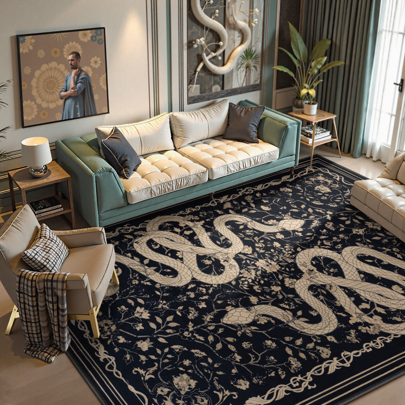 Tapis à motif de serpent noir lavable Palos Vintage, Noir, Runner 2' x 6'