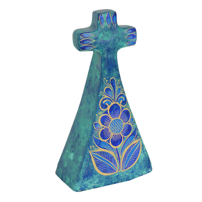 Ensemble de croix en argile moulée et finie à la main avec motif floral peint à la main