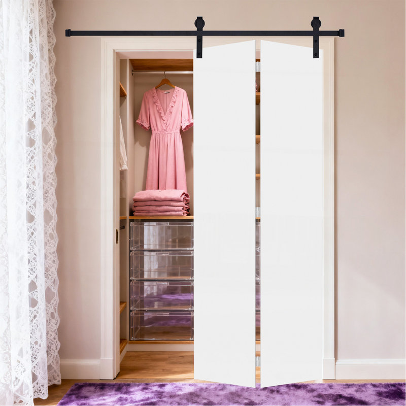 Porte pliante moderne à panneau plat 24 po X 80 po Porte de grange coulissante en MDF blanc avec trousse de quincaillerie