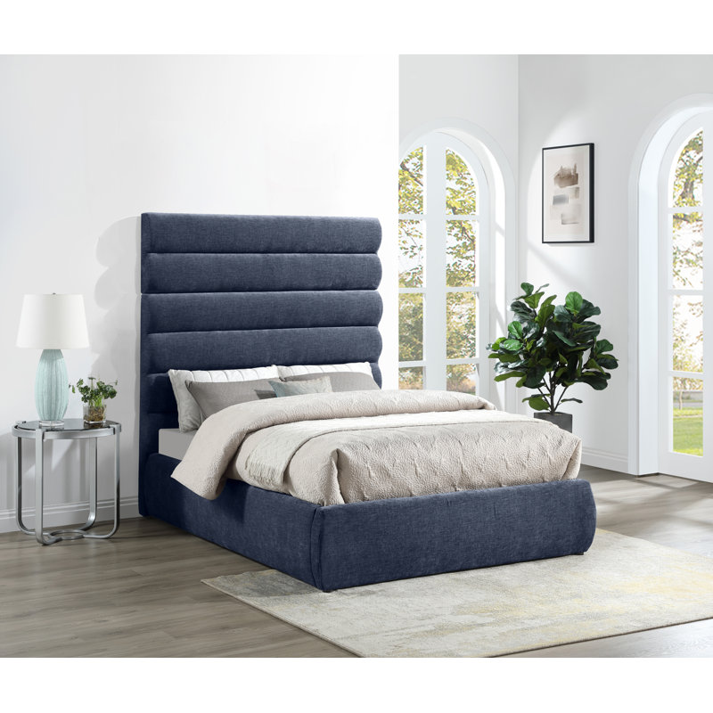 Lit en tissu Adam Chenille, Double, Tissu chenille bleu marine