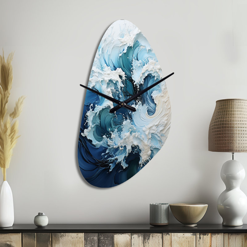 Oversized Blue and White Metal Coastal Wall Clock Sculpture