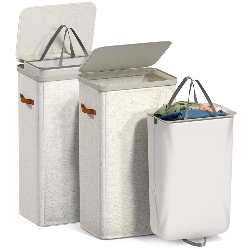  2 Pack 1-Compartment Laundry Basket with Removable Laundry Bag - Beige, Set of 2, Beige