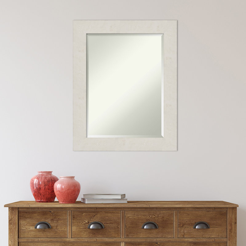 Akhia Narrow Beveled Wall Mirror, 29" x 23", Distressed Cream White