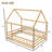 Sturdy Pine Wood Full Size Floor Bed With Roof, Modern Natural Design